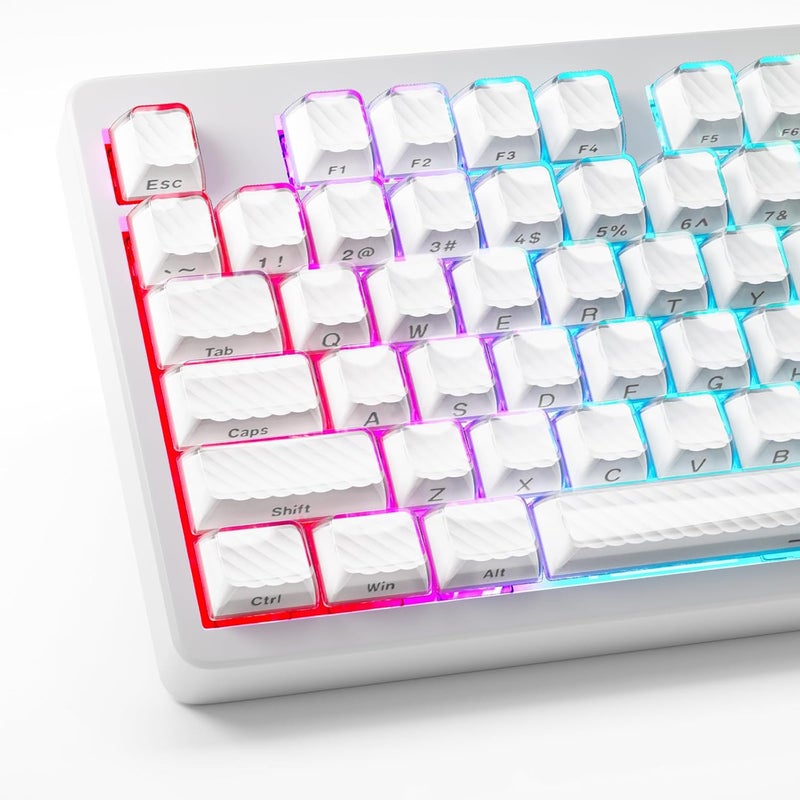 HITIME أغطية مفاتيح XVX، أغطية مفاتيح جليدية كريستالية 75 65 60 100 بالمئة، أغطية مفاتيح بيضاء مطبوعة جانبيًا للتخطيط ANSI/ISO 61/68/84/87/98/104 للوحة مفاتيح ميكانيكية للألعاب، ملف OEM 136 مفتاحًا - Image 1